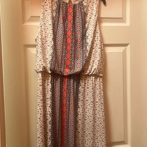 Elegant Beige and Coral Patterned Dress